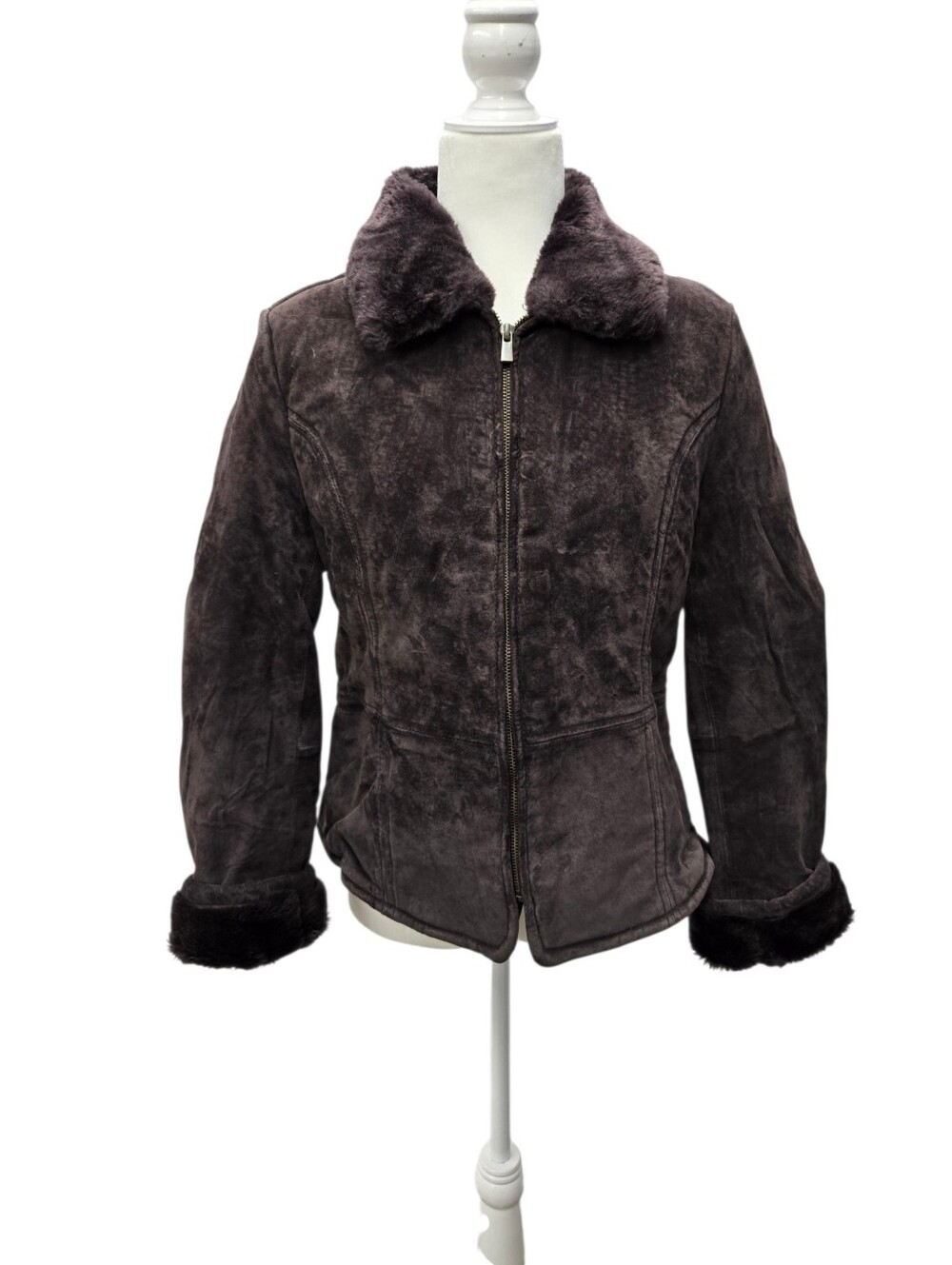 Y2K Sonoma Brown Suede Fur Trim Coat